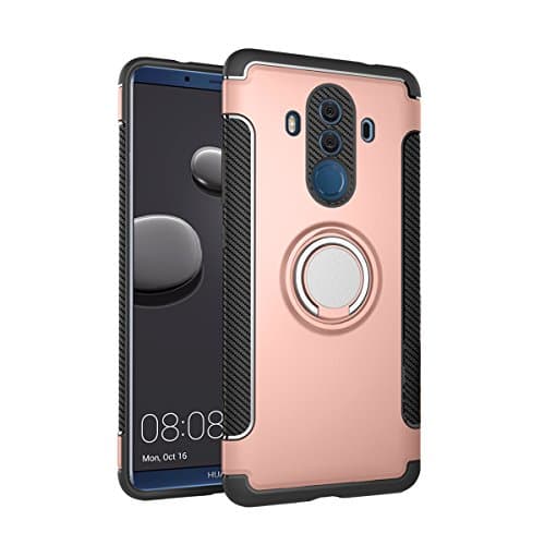 MEIRISHUN Dual Layer Shockproof Protective Case Cover, 360 Rotating Ring Grip Holder Kickstand ,Back Magnetic Circle [Compatible with Magnetic Car Mount] for Huawei Mate 10 Pro - Rose Gold