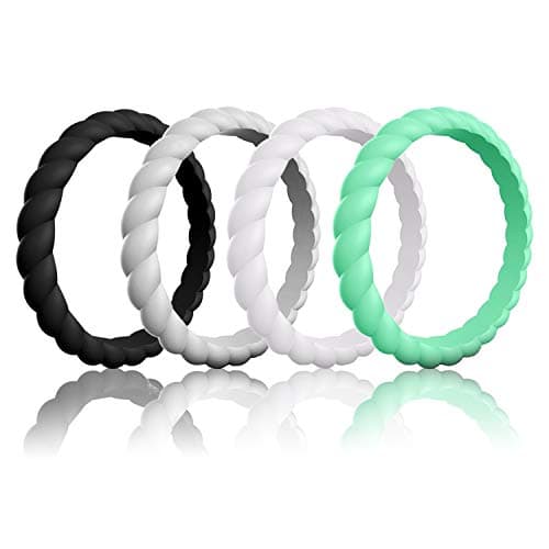 Silicone Wedding Ring for Women, 10/4/1 Pack Thin and Braided Rubber Band, Fashion, Colorful, Comfortable fit, Skin Safe