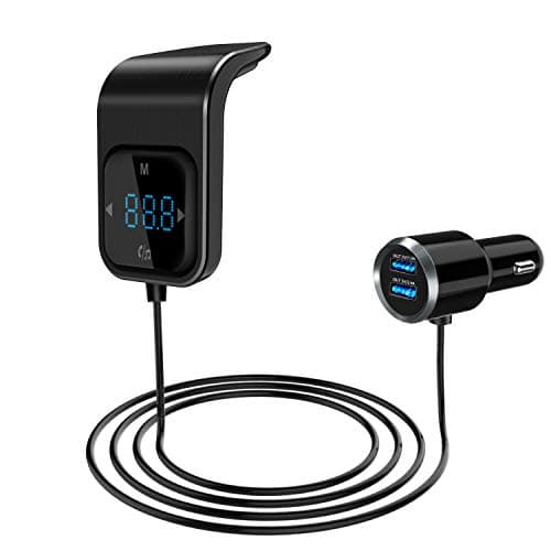 Slaouwo Bluetooth FM Transmitter for Car, Air Vent Wireless Bluetooth 4.2 FM Radio Transmitter Adapter Car Kit with Handsfree Calling and Dual USB Car Charging Port for Mobile Audio Devices - Black