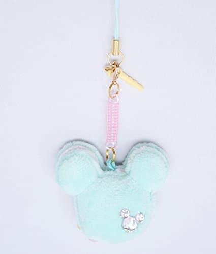 Mobile phone cleaner Mickey Shape macaroon strap (with earphone jack) Green rhinestone [Disney Resort Limited]