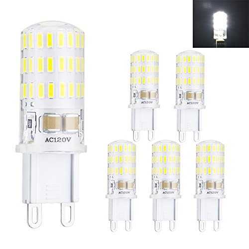 Rayhoo G9 Base LED Light Bulbs, AC 110-130 Volt, 550 Lumens, 7W (50W Halogen Equivalent), Dimmable, White 6000K (Pack of 6)