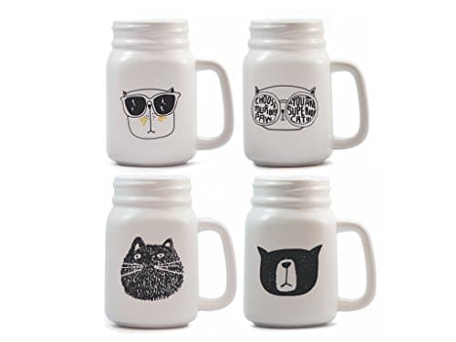 Cat Lovers Ceramic Mason Jar Mugs Set Coffee or Tea by Bifrost