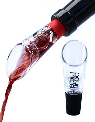 Pour More Wine Aerator Pourer Mini Decanter - Combo Set of 2 - Red &amp; Black - Wine Gift or Traveling Aerator - Enhance The Flavor of Your Red &amp; White Wines