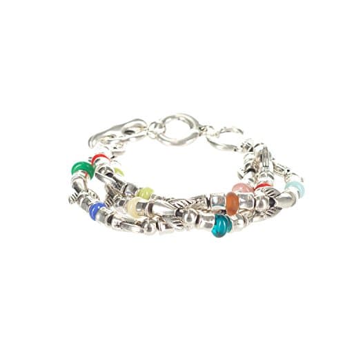Handmade Multi-strand Multi-color Beads/Fish Tails Bracelet Adjustable BRA-74 Silver Plated