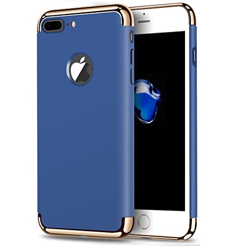 iPhone 7 Plus Case,Arukas 3-in-1 Stylish Slim Hard Case with 3 Detachable chrome gold Parts Anti-Scratch Non Slip Matte Surface with Electroplate Frame case for Apple iPhone 7 Plus (blue)