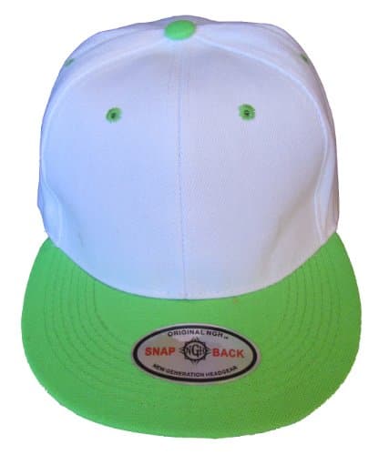 NGH Premium Plain Two-Tone Flat Bill Snapback Hat - Baseball Cap (White/Lime Green)