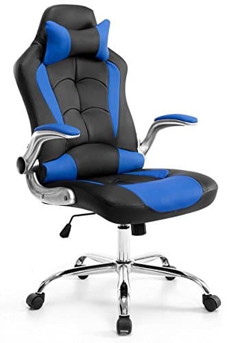 Executive Swivel Gaming Racing Leather High-Back Computer PC Office Chair Manager Chair with headrest Bule