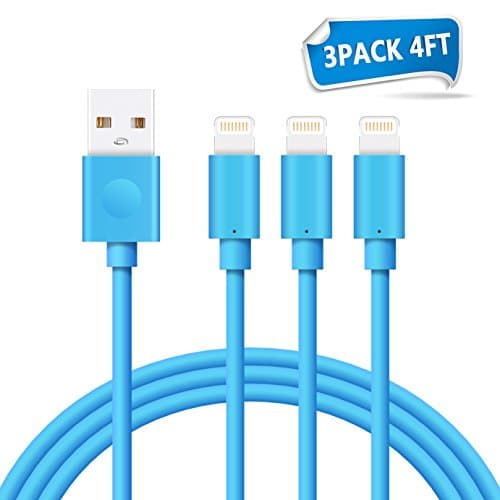 Elktry USB Cable iPhone Charger Cord 3 Pack 4ft 8 Pin Lightning to USB Sync and Charging Compatible with iPhone X 8 8 Plus 7 7 Plus 6S 6 Plus 5S 5C 5 SE iPad iPod and Other iOS(Blue)