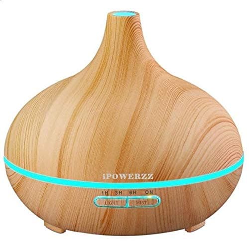 iPOWERZZ Essential Oil Diffuser, stand for up to 10 Hour, Ultra Quiet Aromatherapy for Office Home Bedroom Living Room Yoga Spa, Humidifier, Large 300 ml, BPA Free, Wood Grain (Light)
