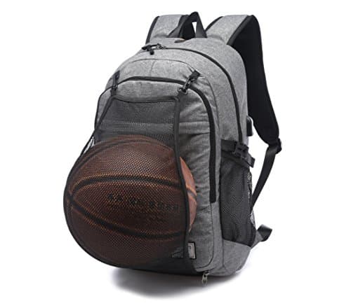Large 17" College Backpack w/Basketball Mesh External USB Charging Port and Headphone Port Roomy Space for Textbook 15" Laptop