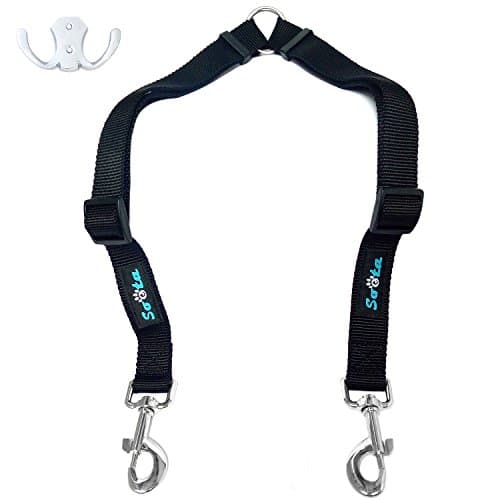 Double Dog Leash Coupler for Large &amp; Medium Dogs, Heavy Duty Two Dogs Adjustable Splitter strong trainer Leash Lead 16-25 Inches,No Tangle Walker Training Coupler a Leash for 2 Dogs- Black Nylon