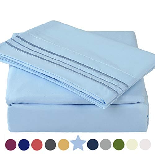 TEKAMONTEKAMON Premium 4 Piece Bed Sheet Set 1800TC Bedding 100% Microfiber Polyester - Super Soft, Warm, Breathable, Cooling, Wrinkle Free - 10-16" Extra Deep Pockets, Queen, Lake Blue