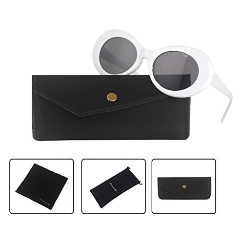 Clout Goggles Bold Retro Oval Mod Thick Frame Sunglasses Kurt Cobain Inspired Sunglasses Round Lens (White /Gray)