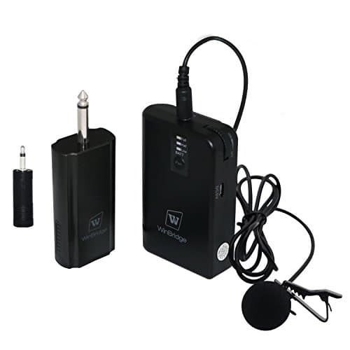 Wireless Lavalier Microphones System WinBridge Lapel Mics Clip On Microphone Transmitters & Receivers with Waistpack Ideal for Live Performance, Public Speaking, Teaching,Video Recording Interviews
