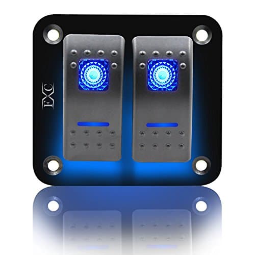 FXC Rocker Switch Aluminum Panel 2 Gang Toggle Switches Dash 5 Pin ON/Off 2 LED Backlit for Boat Car Marine Blue