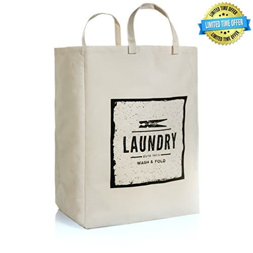 Foldable Heavy-duty Laundry Bags with Handles (Medium, Nature)