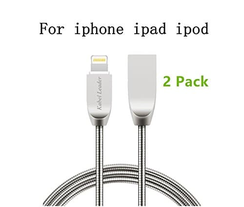 Kabel Leader (2 pack) Metal USB Lightning Cable Fast Charging &amp; Data Transfer Cable (3.3 ft) Compatible with 7/6s/6/5s/5/SE, iPad Pro/Air/Mini, iPod