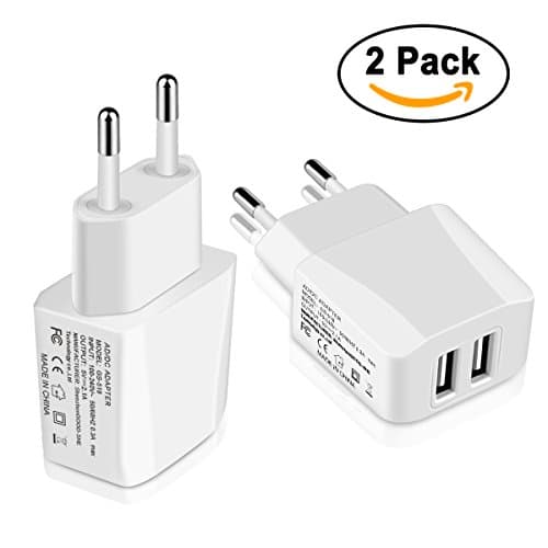 Europe USB Adapter, APLINE Universal 2-Pack 2.1A/5V Dual Port European USB Charger Plug Travel Power Adapter for iPhone X 8/7/6/6S Plus 5S, iPad, Samsung Galaxy S6/S7/S8 Edge, HTC, LG, More Cellphone