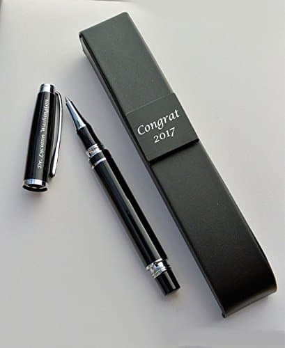 Personalized Silver & Black Enamel Roller Ball Pen, Medium Nib Pen, Custom Engraved Rollerball Pen, Groomsmen Gift, Graduation Gift, Teacher Gift - Ships from USA