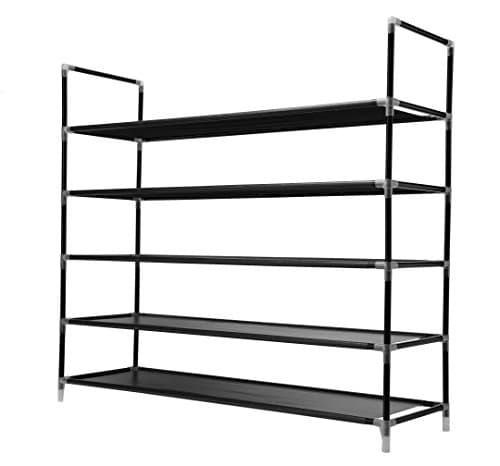 Premium Stackable Shoe Rack By Storwel - Practical 5 Tiers Shoe Storage Organizer - Sturdy Space Saving Rack - Suitable For Trainers, High Heels, Boots &amp; More - (Black)