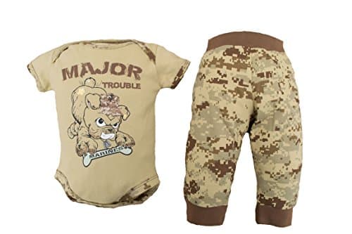 U.S.M.C. Devil Dog 2pc Baby Boys "Major Trouble" Bodysuit Pants Set Desert Camo (9-12 months)