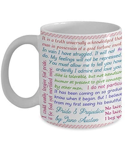 Jane Austen Mug Pride and Prejudice Quotes Gift for Reader Book-Lover