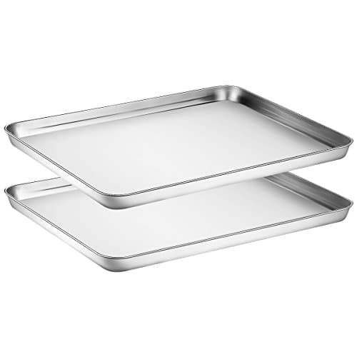 Baking Sheets Set of 2, HKJ Chef Cookie Sheets 2 Pieces &amp; Stainless Steel Baking Pans &amp; Toaster Oven Tray Pans, Rectangle Size 16Lx12Wx1H inch &amp; Non Toxic &amp; Healthy &amp; Easy Clean