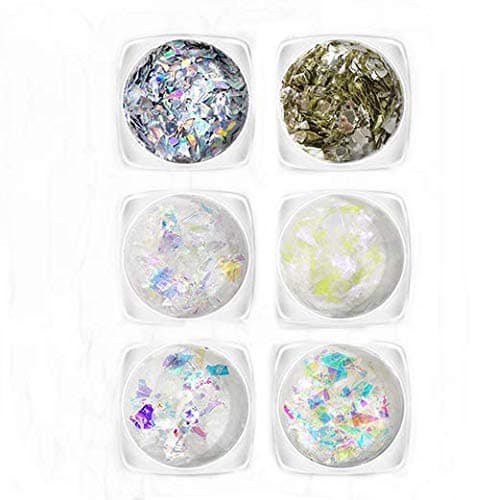 VNDEFUL 6 Boxes Irregular Nail Art Glitter Ice Mylar Shell Foil Slice Sequins, Nail Art Decoration Tools