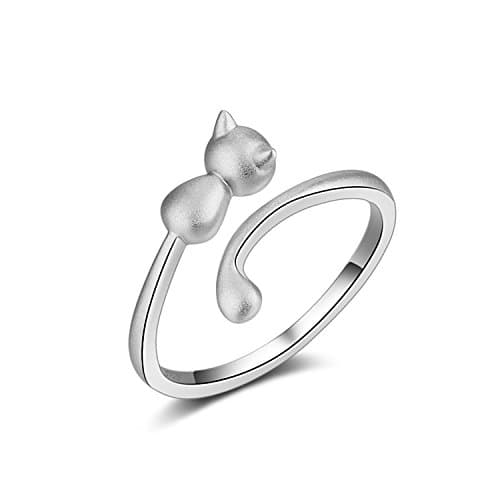Swhite 925 Sterling Silver Lovely Cat Scrub Open Ring