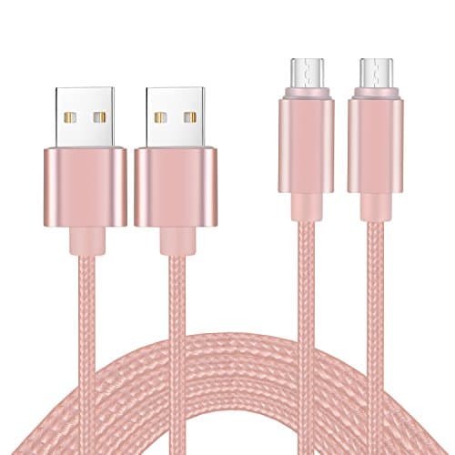 USB Cords(1M), Ruiooy2Pack High Charging Speed USB 2.1 A Male to Micro Nylon Braided Cords with Aluminum Connector for Android, Samsung and more(Rose Gold)