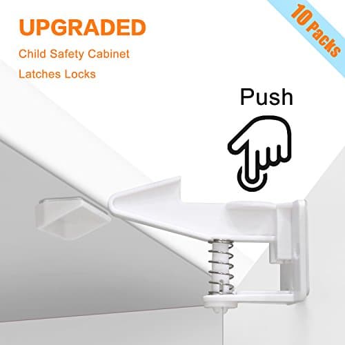 Child Safety Cabinet Locks, 10 Pack, Invisible Design, No Tools or Drilling Needed, Keep the Original Beauty of Furniture (White)