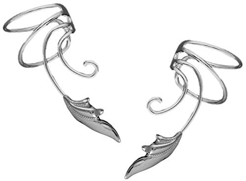 Delicate Leaf Curly Wave Ear Cuff Non-pierced Cartilage Wrap Earring Pair in Sterling Silver