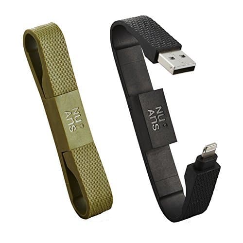 NuAns [BANDWIRE] MFi lightning Cable, Tangle-Free Flat, Key-chain type 6" short Lightning for iPhone &amp; iPad, Khaki - Reddot Design Award, iF Design Award &amp; Good Design Award | Under $25, Gift