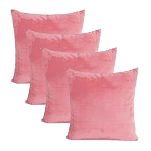 Shinnwa Velvet Super Soft Decorative Throw Pillow Case Solid Twin Side Cushion Covers for Car, 18" x 18", Pink, Pack of 4
