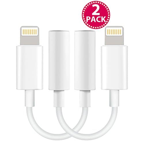 (2 Pack) Headphone Adapter to 3.5mm earbuds Jack Adapter Earphone for Apple iPhone 7 and 7 Plus Lightning Connection Converter - White (white)