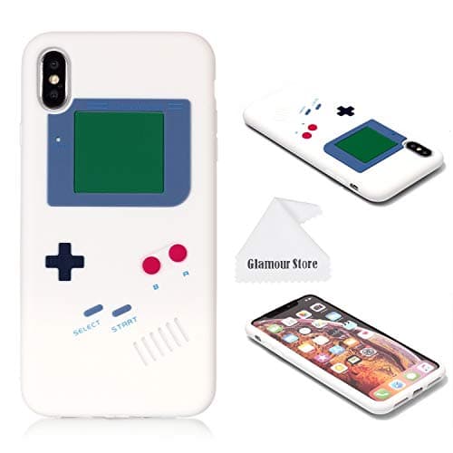 iPhone Xs Max Case,Retro 3D Game Boy Gameboy Design Style Soft Silicone Cover Case for Apple iPhone Xs Max 6.5 inch+ Free Cleaning Cloth As a Gift (White)