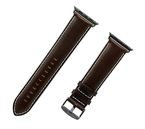 IVAPPON Extra Long Genuine Leather Replacement Straps Replacement for Apple Watch 88x140mm Brown Band Black Adapter