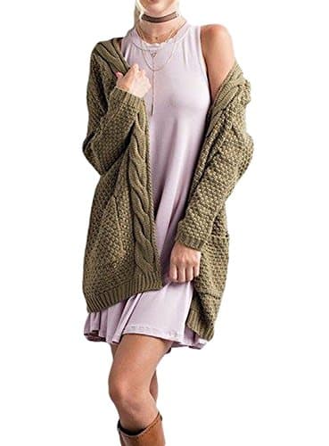 Dliunn Women's Boho Long Sleeve Open Front Chunky Warm Cardigans Pullover Sweater Blouses with Pocket