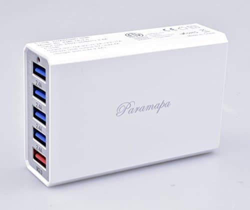 Quick Charge 2.0, Paramapa 60W 5-Port USB Charger Desktop Charging Station for iPhone X/ 8/ 7 / 6s / Plus, iPad Pro / Air 2 / mini/ iPod, Galaxy S8 / S7 / S6 / Edge, LG, Nexus, HTC and More (White)