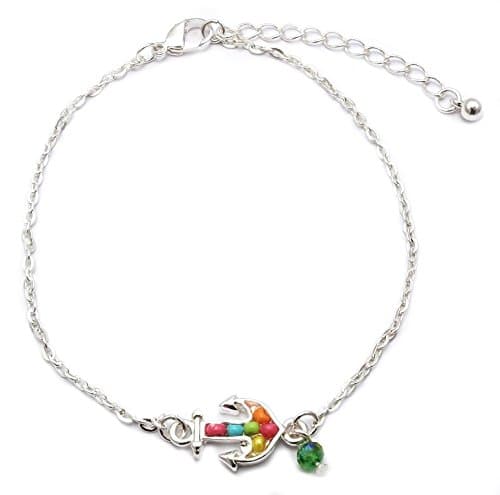Sealife Summer Theme Bead Link Anklet Anchor Silver Plated Multi Color