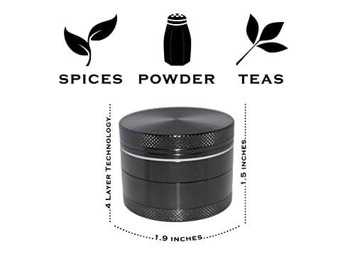 GRIND by STASH Finest 2”/50mm 4-Layer Spice Grinder Easily Grinds Seeds, Spices and more effortlessly without sticking. Carved 2” solid block of lightweight space grade Aluminum (Black)