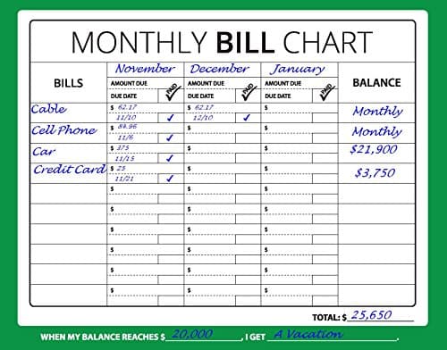 16x12 Monthly Bill Chart (Budget, Expense Planner)