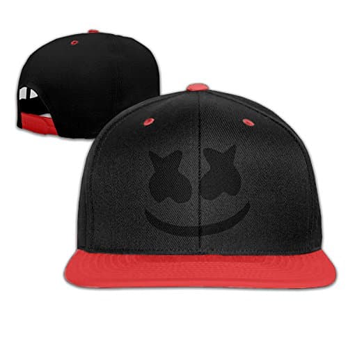 Contrast Cute Marshmello Face Snapback Flat Brim Hat Boy Red