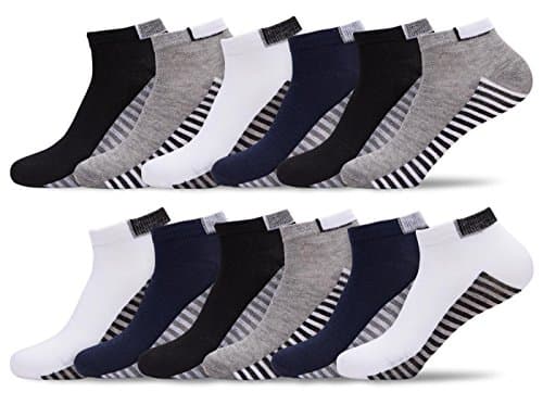 Mens Thin Lightweight 15/75 Blend Design Mid Low Cut Ankle Socks - 12 Pairs (Shoe: 8-12 / Sock: 10-13, Multicolor - B)