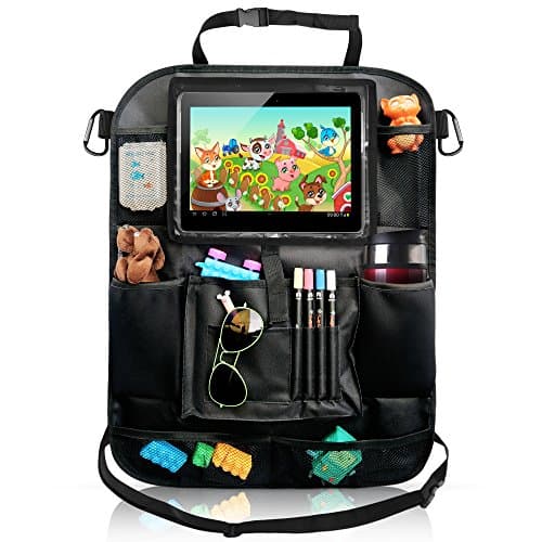 Car Back Seat Organizer - Kick Mat Protector with Multipurpose Storage Pockets, Tablet Holder - Essential Car Accessories for Road Trip by KiddyB