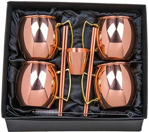 Old Moscow Mule Copper Mugs - 16oz Solid Copper Smooth Cups - Gift Set Bundle of 4