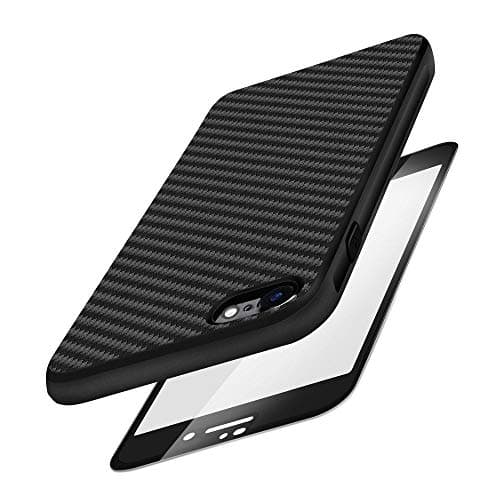 LERMX iPhone 8 Case, iPhone 7 Case, with [Free Tempered Glass Screen Protector] [Carbon Fiber Texture Design], Light ShockProof Smooth Slim Grip Ever Soft TPU Silicone Bumper Case 4.7 Inch