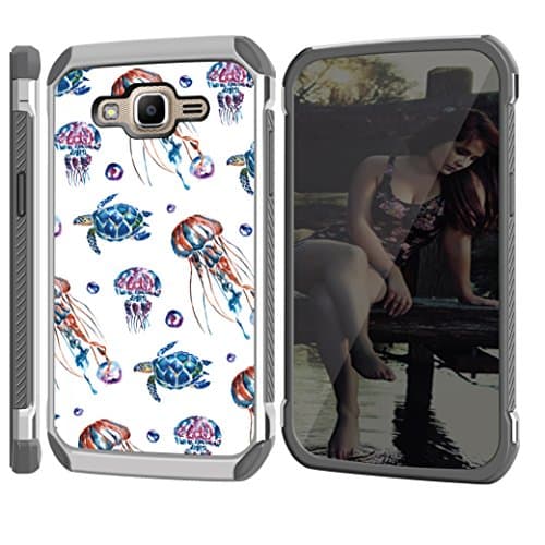 [J2 Prime] Case, CASECREATOR[TM] For Samsung Galaxy J2 Prime (Unlocked)~DSC HYBRID TPU Hard Case Silver White-Watercolor Jelly