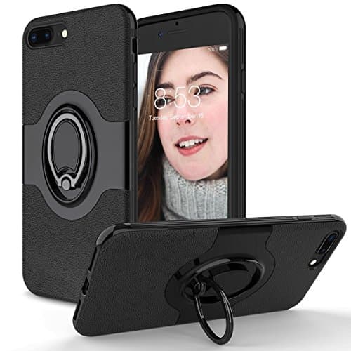 TOPOZ iPhone 8 plus Case,iPhone 7 plus Case with Ring Holder Kickstand Ring Stand Grip With Metal Patch Shock Absorbing Bumper soft TPU inner Hard PC Back Cover for iPhone 8 plus/7 plus (Black)