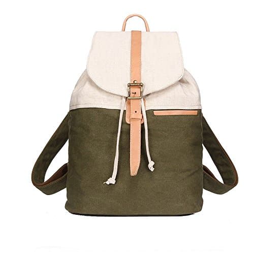 15 Inch Computer Bag Canvas Backpack Outdoor Bag Large Capacity Shoulder Bag Creative Style (green)